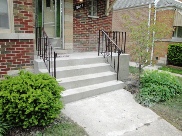 After picture of new concrete stairs in Chicago, IL with railings