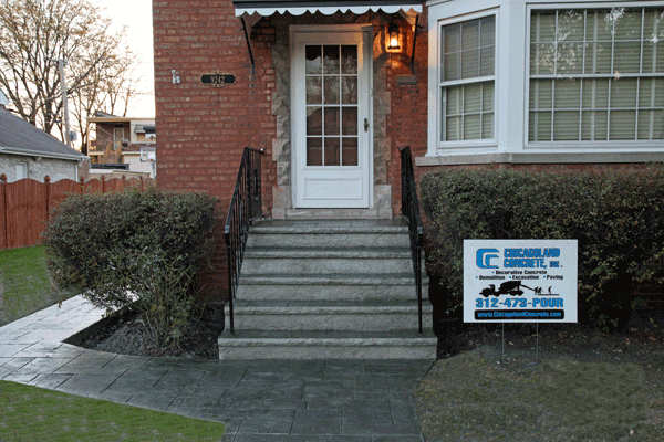 Chicago area home with new stamped concrete stairs and sidewalk