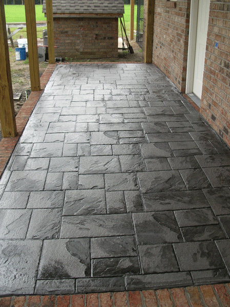 Stamped concrete patio in back yard.